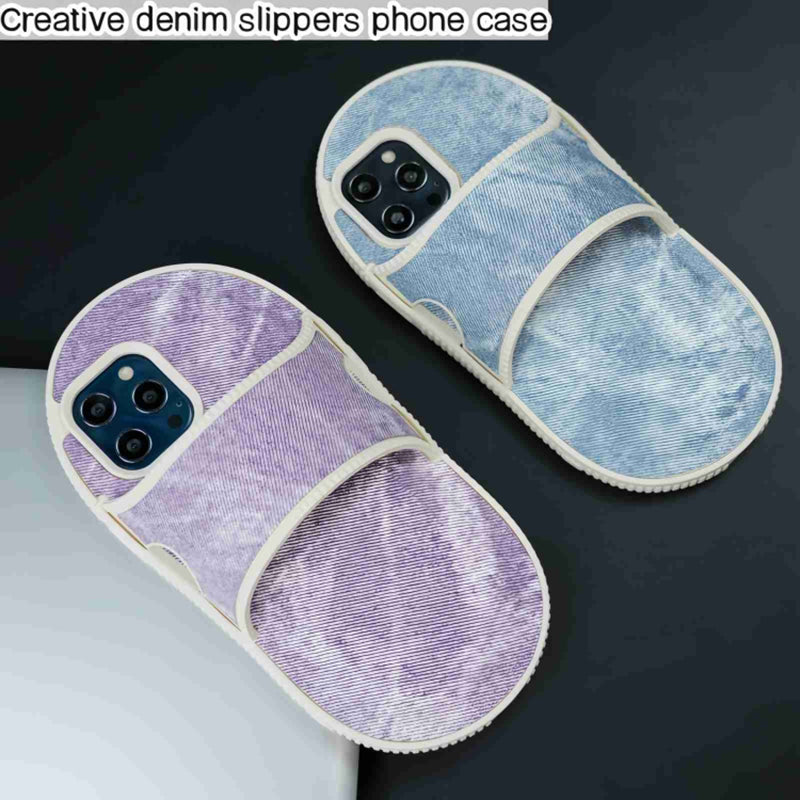 For iPhone 12 Pro Max Kickstand Case Denim Slipper Design Mirror Function TPU Phone Cover For iPhone 12 Pro Max Kickstand Case Denim Slipper Design Mirror Function TPU Phone Cover